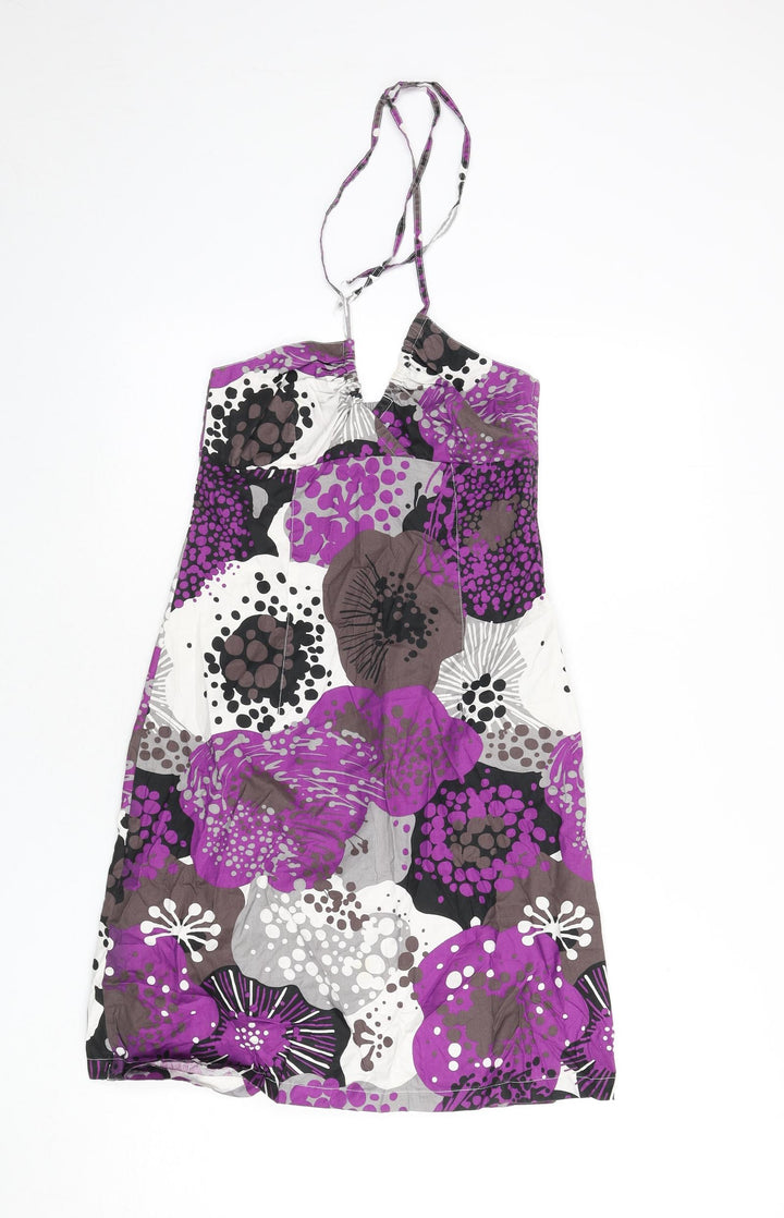 H&M Womens Multicoloured Geometric 100% Cotton A-Line Size 10 Halter Zip