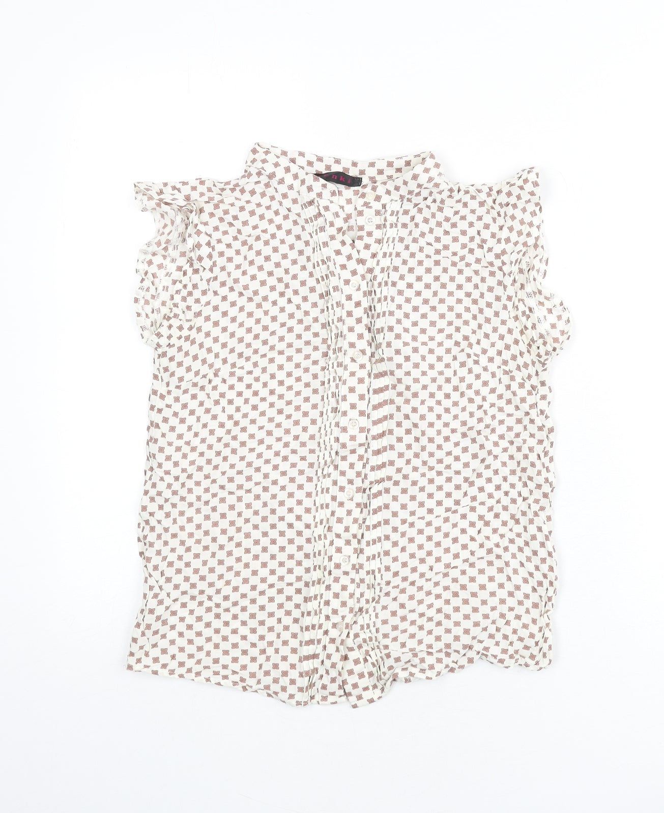 Tenki Womens Beige Geometric Viscose Basic Blouse Size M Collared