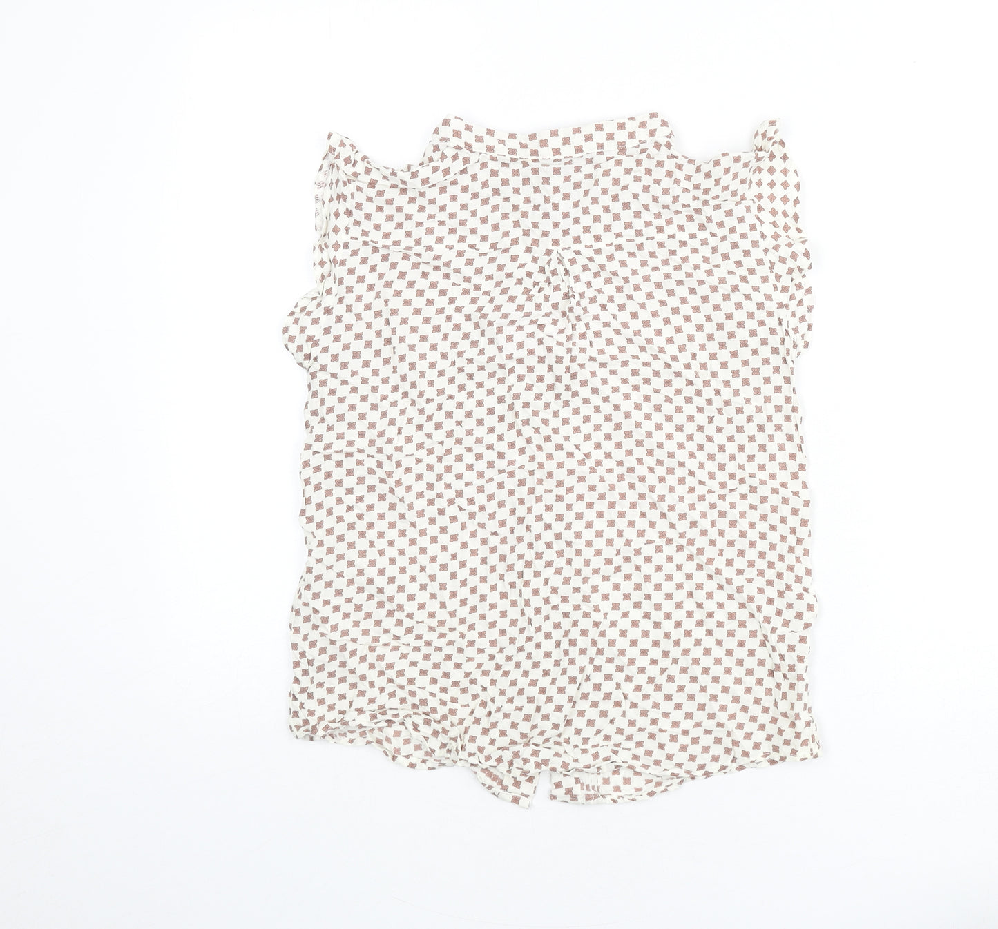 Tenki Womens Beige Geometric Viscose Basic Blouse Size M Collared