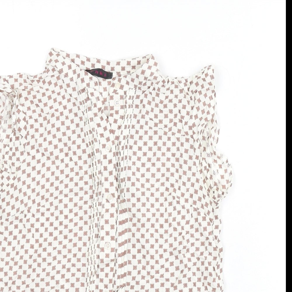 Tenki Womens Beige Geometric Viscose Basic Blouse Size M Collared