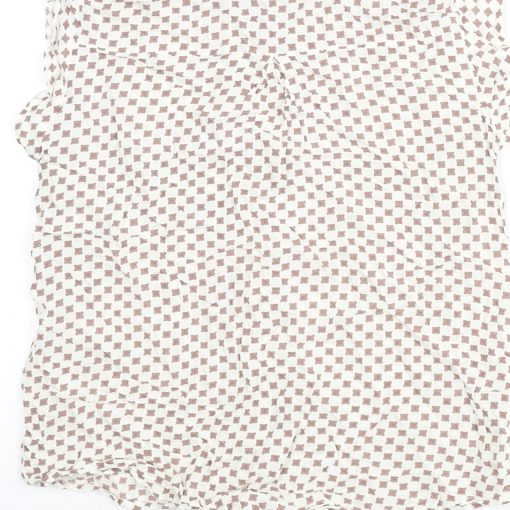 Tenki Womens Beige Geometric Viscose Basic Blouse Size M Collared
