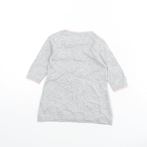 Disney Girls Grey 100% Cotton Jumper Dress Size 3-6 Months Round Neck Button - Minnie Mouse