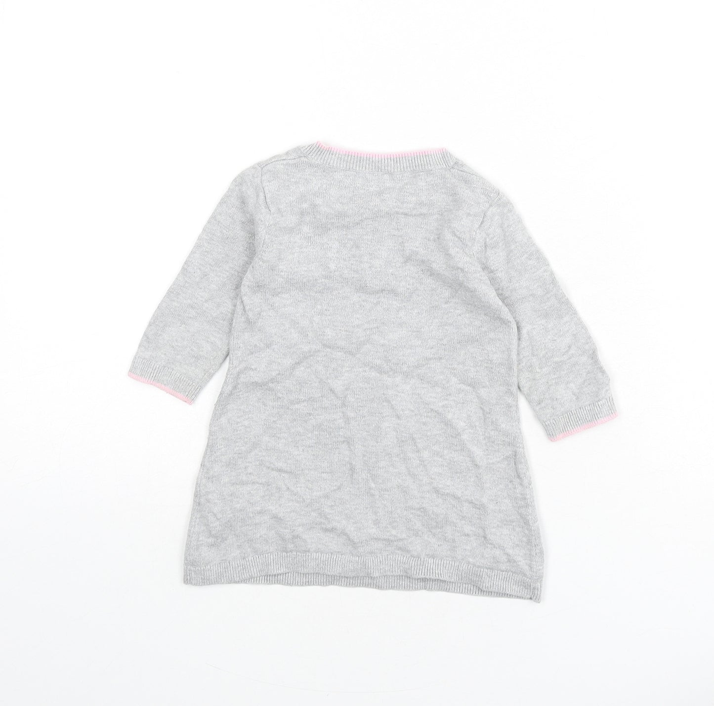Disney Girls Grey 100% Cotton Jumper Dress Size 3-6 Months Round Neck Button - Minnie Mouse