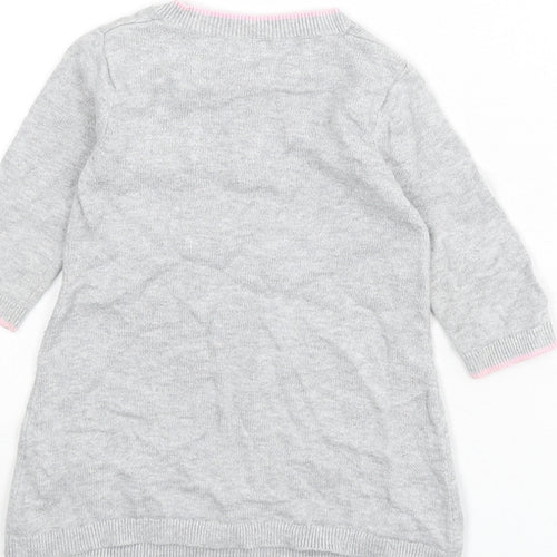 Disney Girls Grey 100% Cotton Jumper Dress Size 3-6 Months Round Neck Button - Minnie Mouse