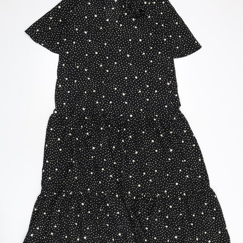 Topshop Womens Black Polka Dot Polyester A-Line Size 8 V-Neck Tie