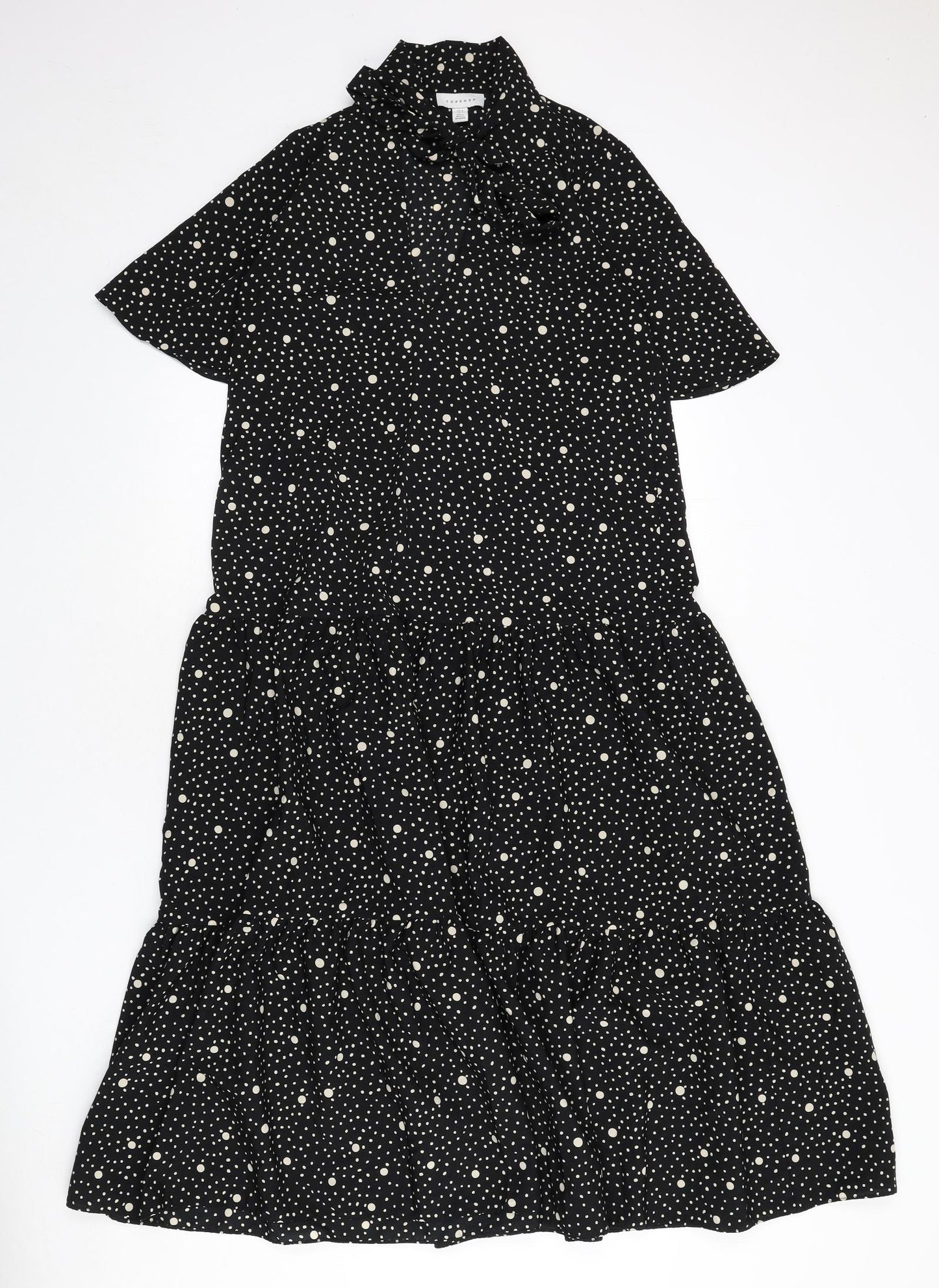Topshop Womens Black Polka Dot Polyester A-Line Size 8 V-Neck Tie
