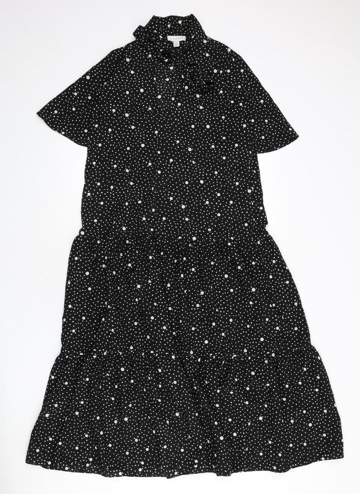 Topshop Womens Black Polka Dot Polyester A-Line Size 8 V-Neck Tie