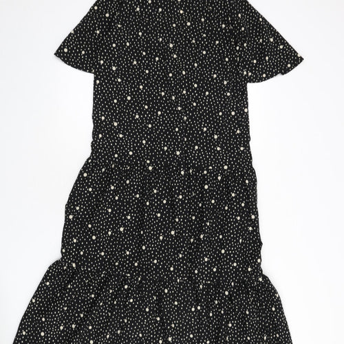 Topshop Womens Black Polka Dot Polyester A-Line Size 8 V-Neck Tie