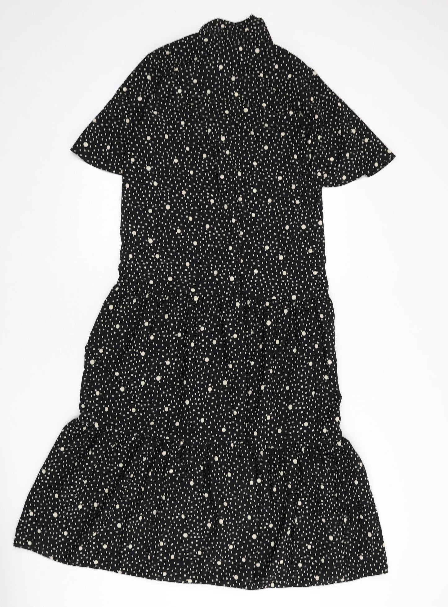 Topshop Womens Black Polka Dot Polyester A-Line Size 8 V-Neck Tie