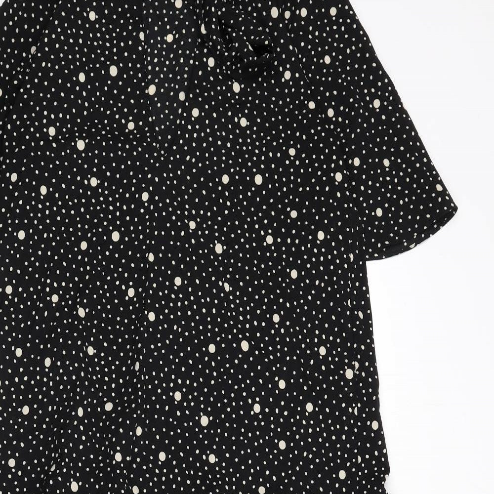 Topshop Womens Black Polka Dot Polyester A-Line Size 8 V-Neck Tie
