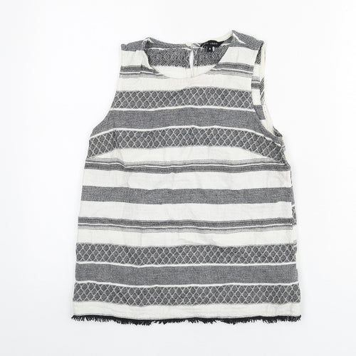 New Look Womens Grey Geometric 100% Cotton Basic Tank Size 8 Round Neck - Tassels