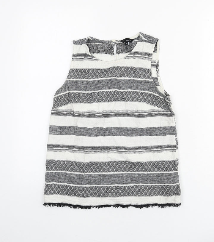 New Look Womens Grey Geometric 100% Cotton Basic Tank Size 8 Round Neck - Tassels