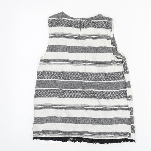 New Look Womens Grey Geometric 100% Cotton Basic Tank Size 8 Round Neck - Tassels