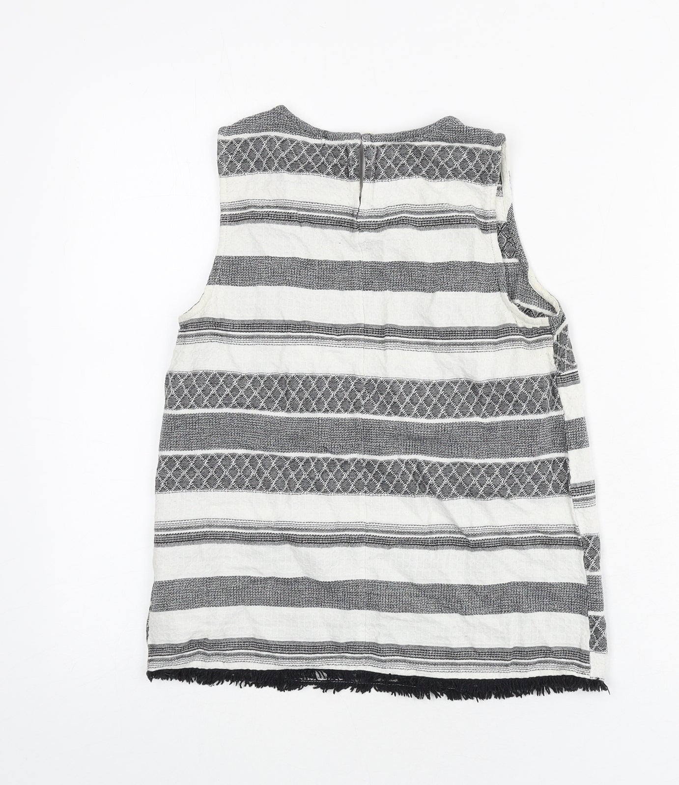New Look Womens Grey Geometric 100% Cotton Basic Tank Size 8 Round Neck - Tassels