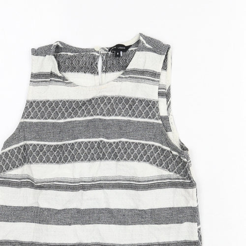 New Look Womens Grey Geometric 100% Cotton Basic Tank Size 8 Round Neck - Tassels