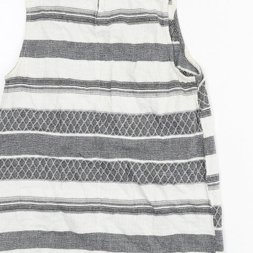 New Look Womens Grey Geometric 100% Cotton Basic Tank Size 8 Round Neck - Tassels