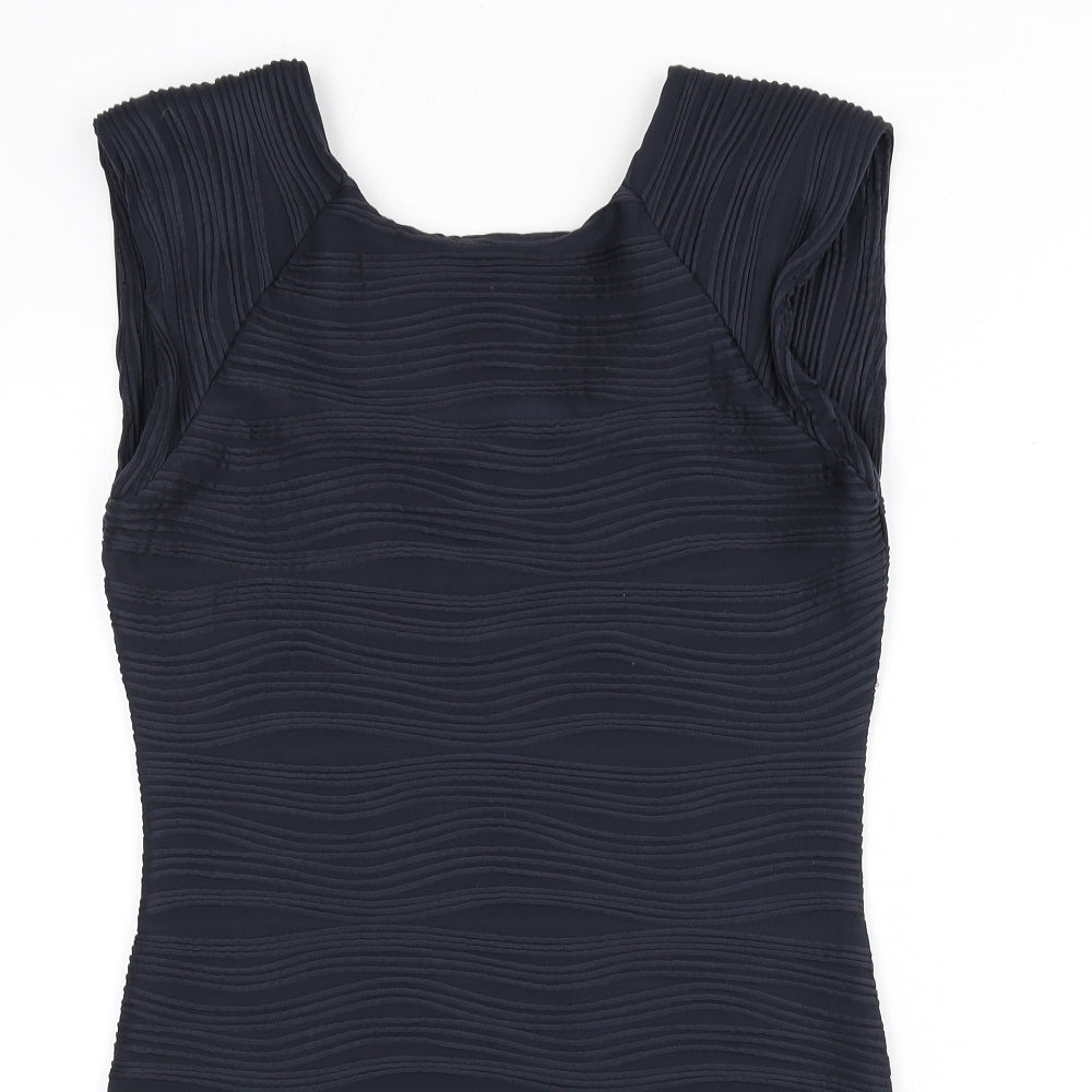 AX Paris Womens Blue Geometric Polyester Bodycon Size 14 Round Neck Pullover - Ribbed