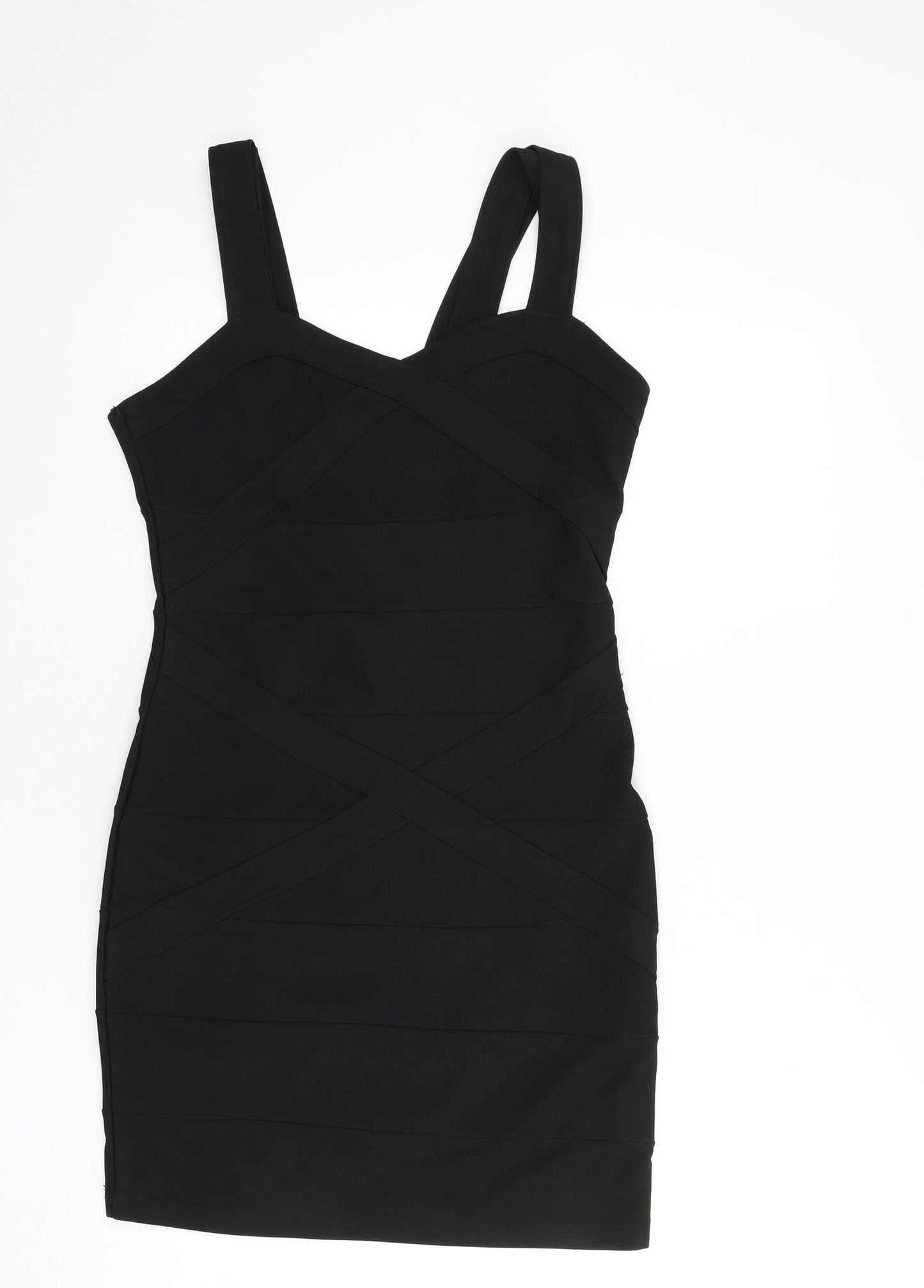 Parisian Womens Black Polyacrylate Fibre Bodycon Size 14 Sweetheart Zip - Ribbed, Double Straps