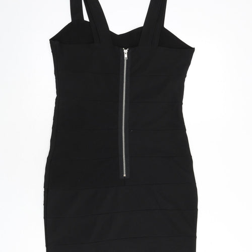 Parisian Womens Black Polyacrylate Fibre Bodycon Size 14 Sweetheart Zip - Ribbed, Double Straps
