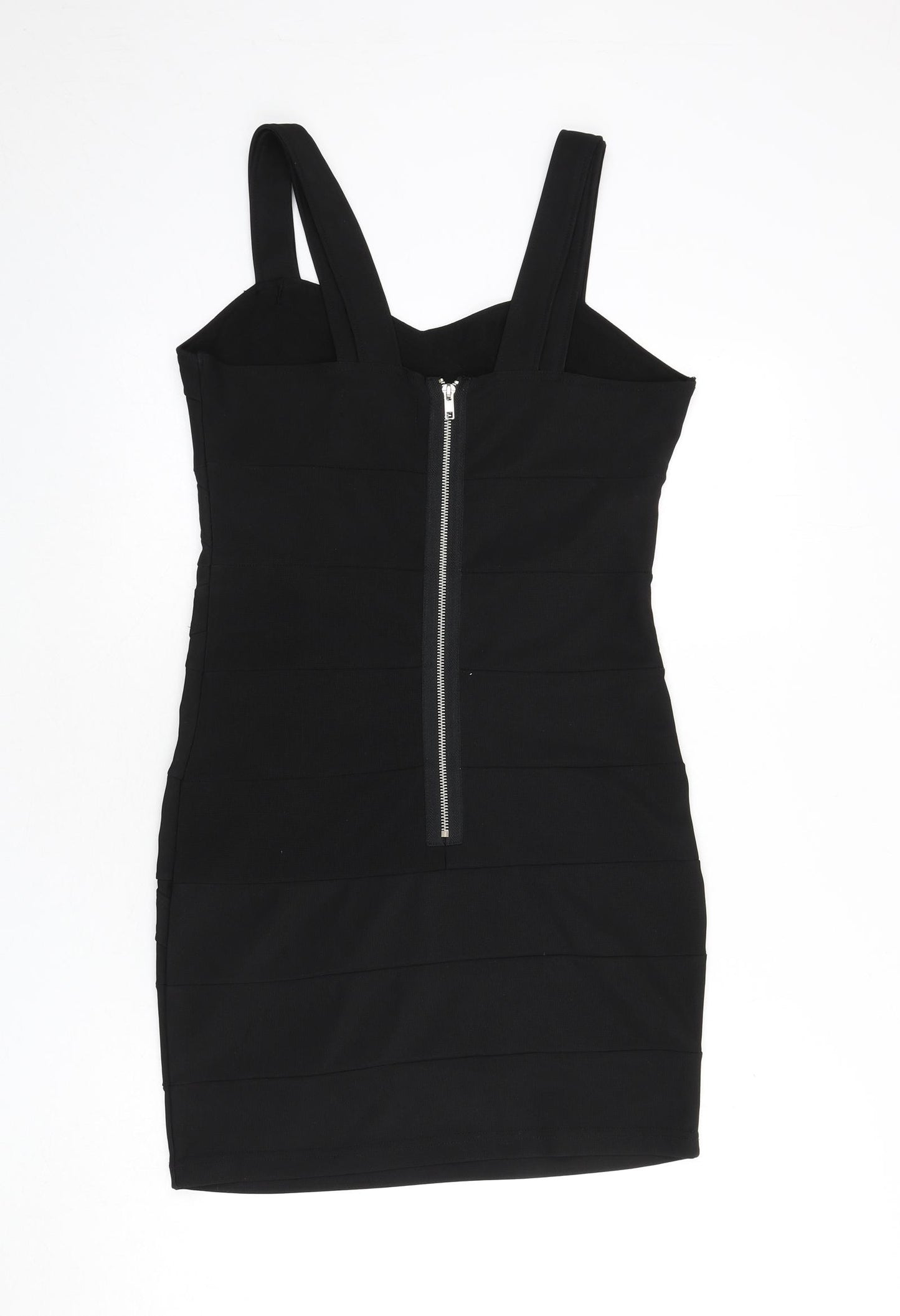 Parisian Womens Black Polyacrylate Fibre Bodycon Size 14 Sweetheart Zip - Ribbed, Double Straps