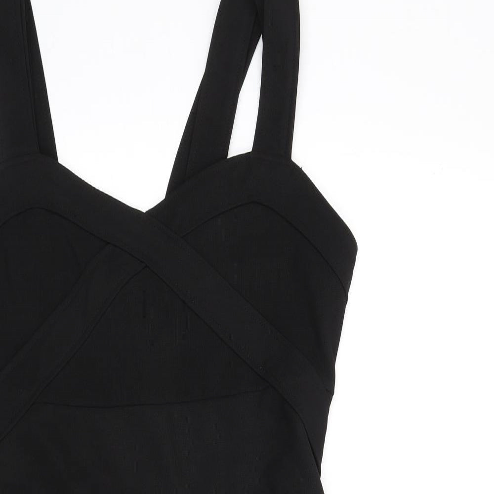 Parisian Womens Black Polyacrylate Fibre Bodycon Size 14 Sweetheart Zip - Ribbed, Double Straps