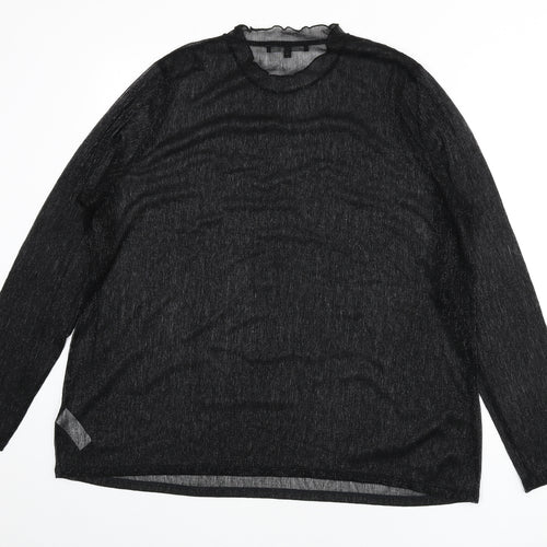 NEXT Womens Black Polyester Basic T-Shirt Size 20 Mock Neck - Sheer