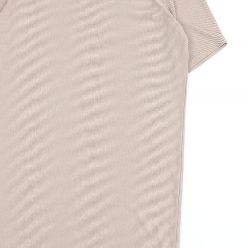 PRETTYLITTLETHING Womens Beige Polyester T-Shirt Dress Size 10 Round Neck Pullover - Ribbed
