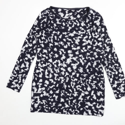 Marks and Spencer Womens Blue Round Neck Animal Print Polyester Pullover Jumper Size 12 - Leopard Print