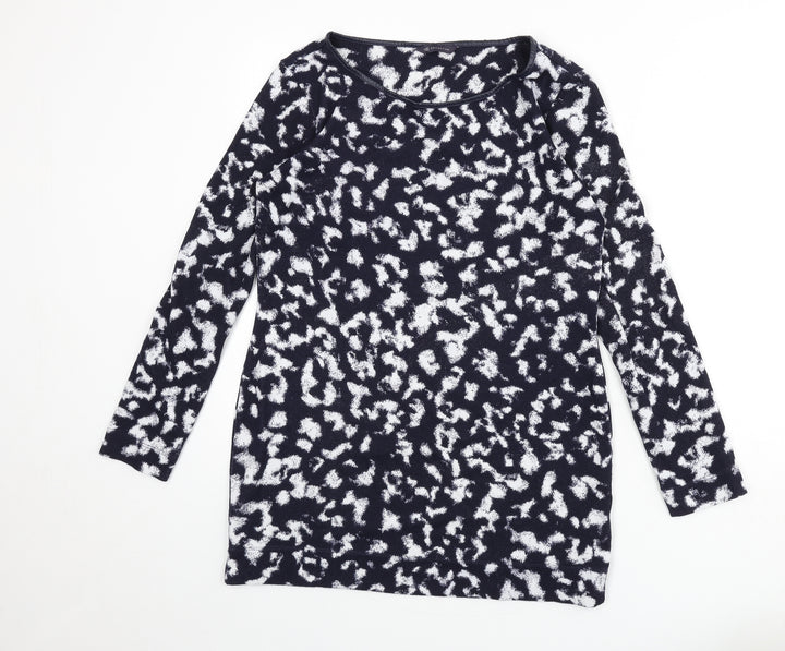 Marks and Spencer Womens Blue Round Neck Animal Print Polyester Pullover Jumper Size 12 - Leopard Print