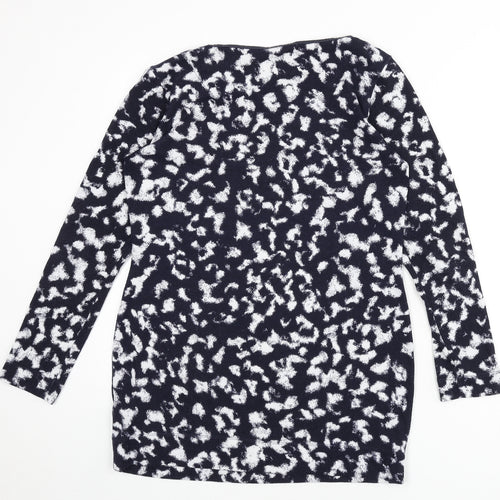 Marks and Spencer Womens Blue Round Neck Animal Print Polyester Pullover Jumper Size 12 - Leopard Print