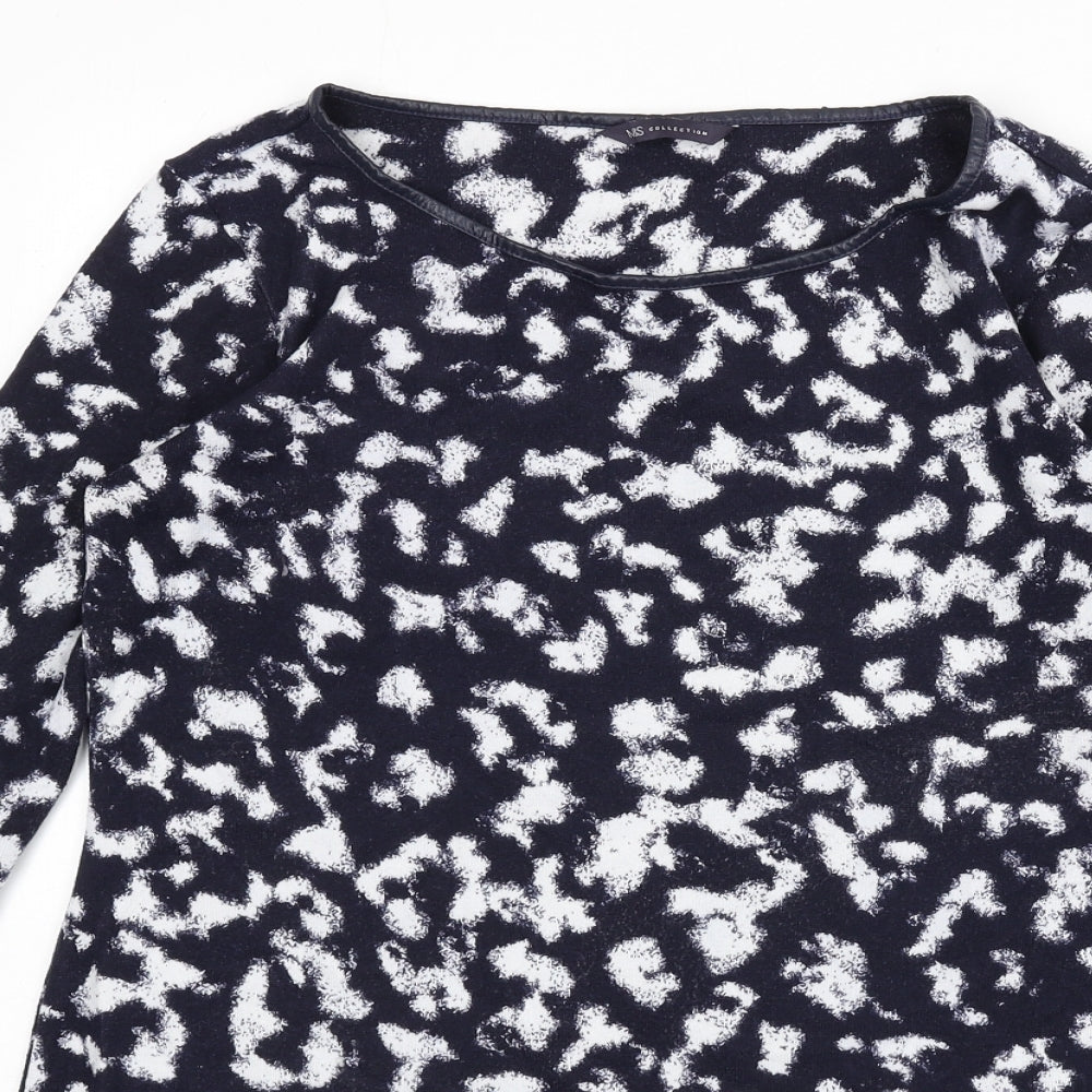 Marks and Spencer Womens Blue Round Neck Animal Print Polyester Pullover Jumper Size 12 - Leopard Print