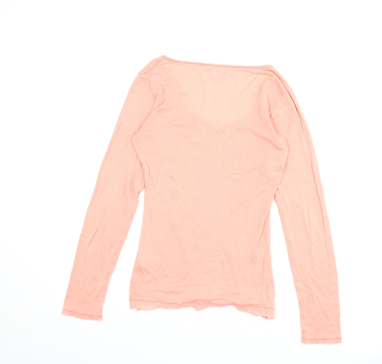 White Stuff Womens Pink Polyester Basic T-Shirt Size 10 Scoop Neck