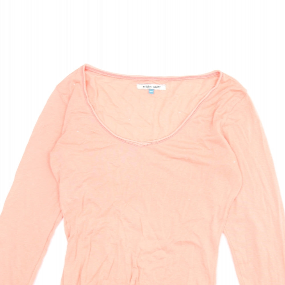 White Stuff Womens Pink Polyester Basic T-Shirt Size 10 Scoop Neck