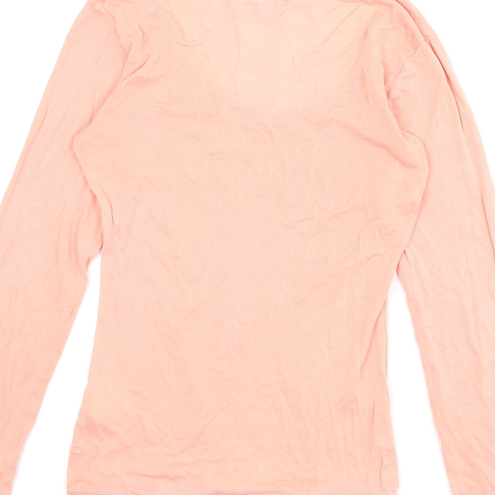 White Stuff Womens Pink Polyester Basic T-Shirt Size 10 Scoop Neck