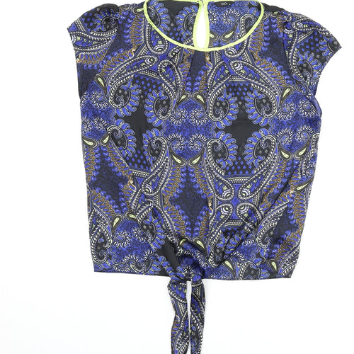 M&Co Womens Multicoloured Paisley Polyester Basic Blouse Size 16 Round Neck - Tie Front