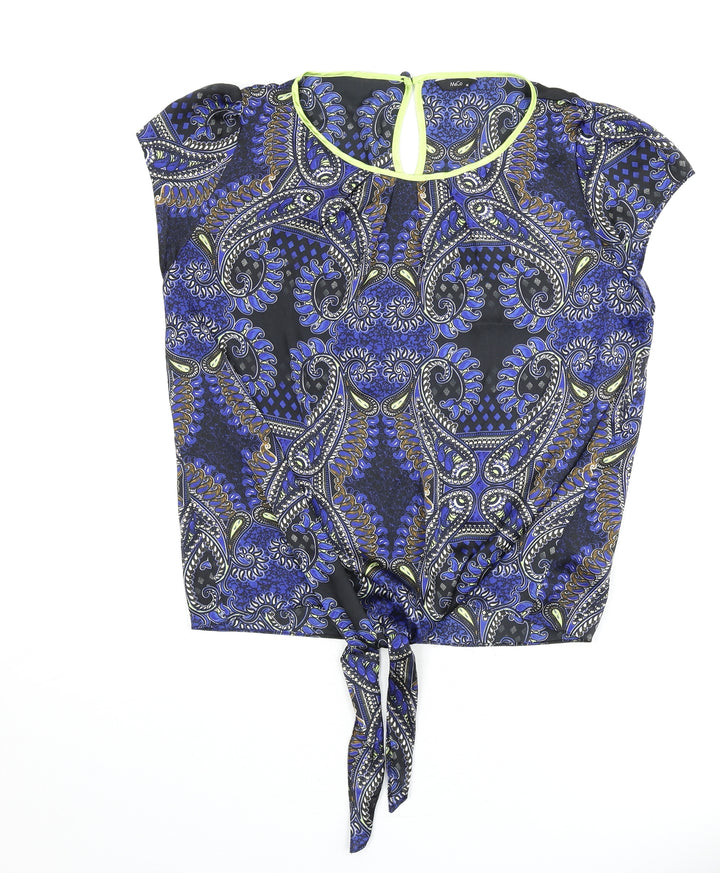 M&Co Womens Multicoloured Paisley Polyester Basic Blouse Size 16 Round Neck - Tie Front