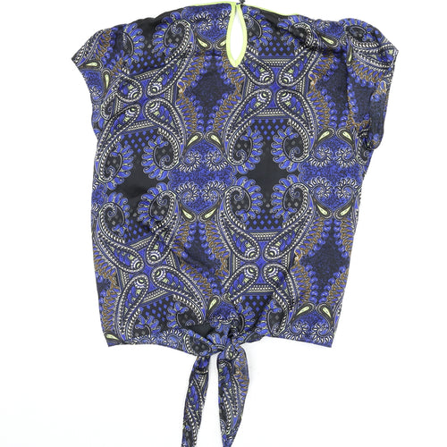 M&Co Womens Multicoloured Paisley Polyester Basic Blouse Size 16 Round Neck - Tie Front