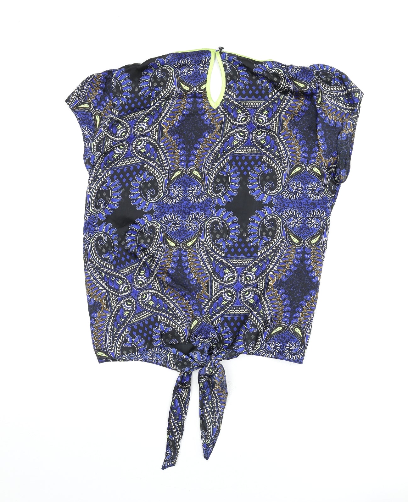 M&Co Womens Multicoloured Paisley Polyester Basic Blouse Size 16 Round Neck - Tie Front