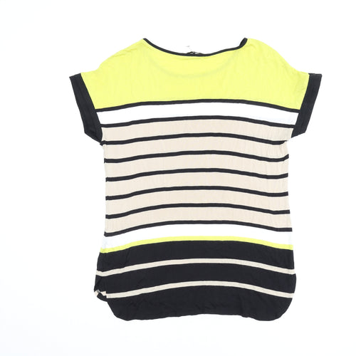 Oasis Womens Multicoloured Striped Viscose Basic T-Shirt Size S Boat Neck
