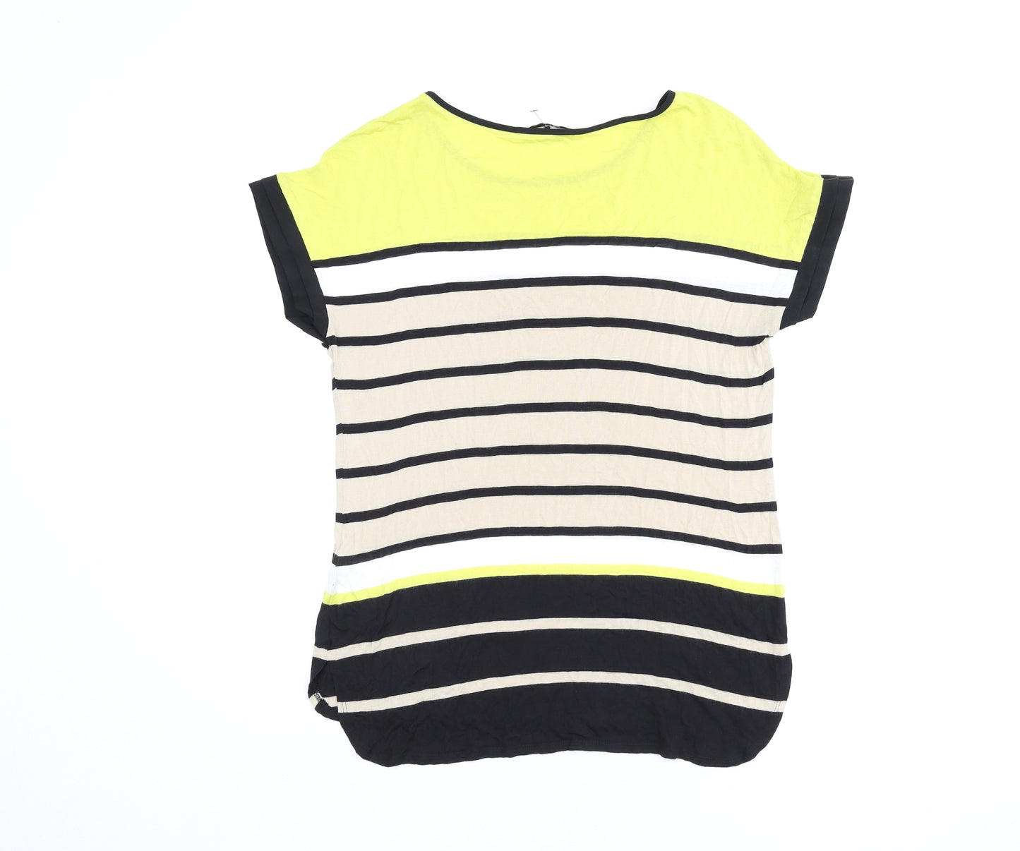 Oasis Womens Multicoloured Striped Viscose Basic T-Shirt Size S Boat Neck