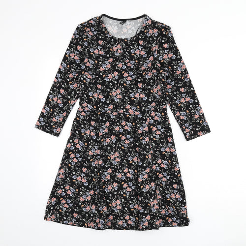 Divided by H&M Womens Black Floral Polyester A-Line Size 10 Round Neck Pullover