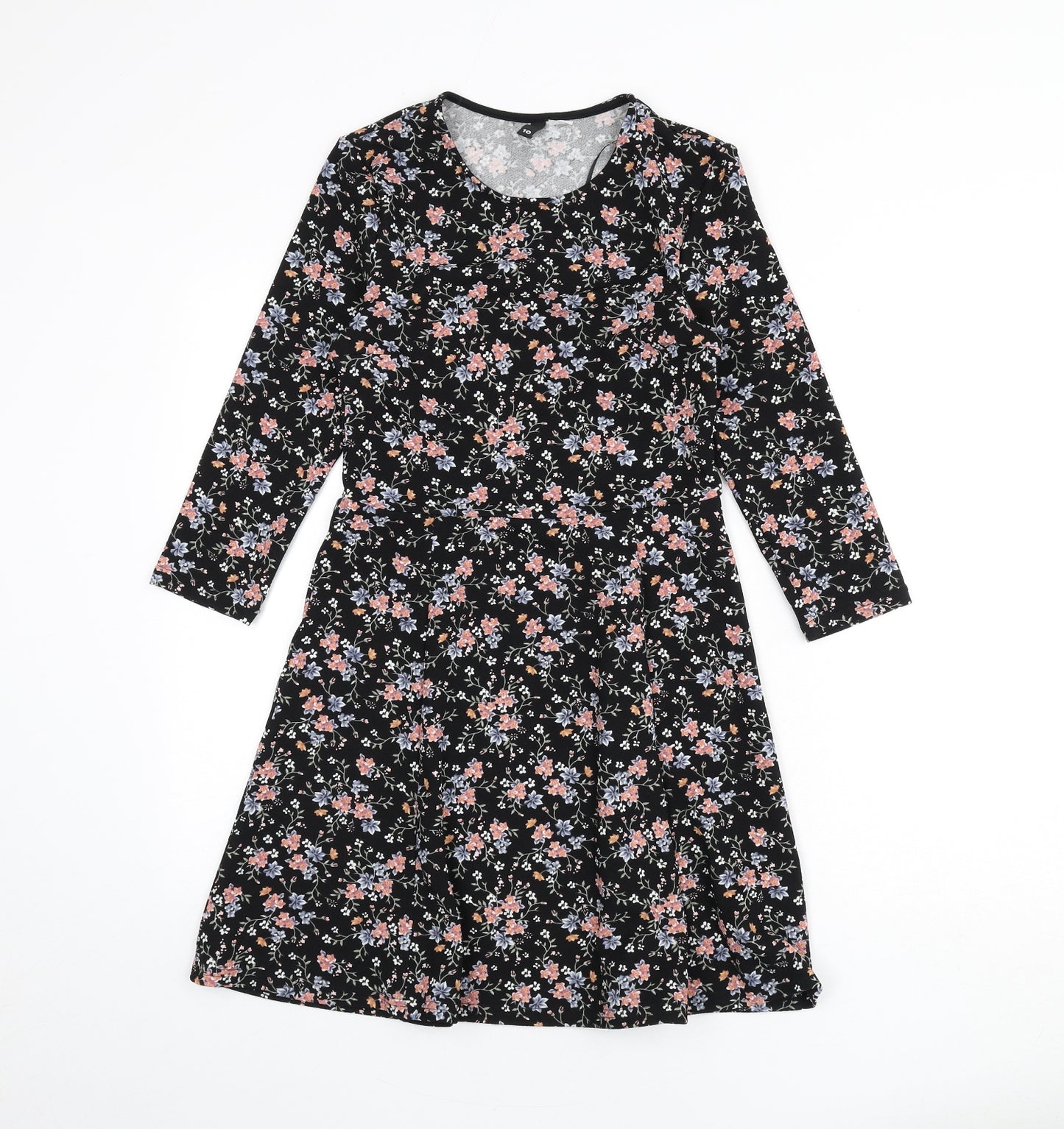 Divided by H&M Womens Black Floral Polyester A-Line Size 10 Round Neck Pullover