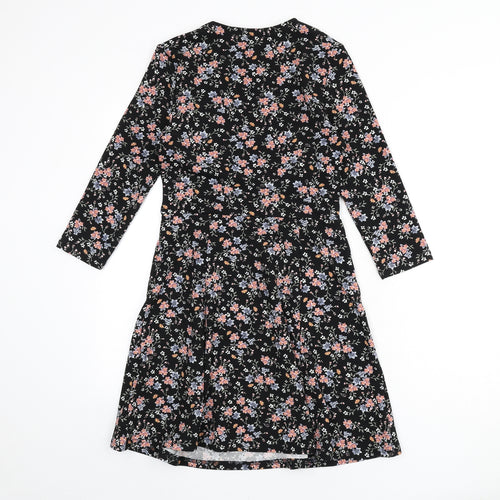 Divided by H&M Womens Black Floral Polyester A-Line Size 10 Round Neck Pullover