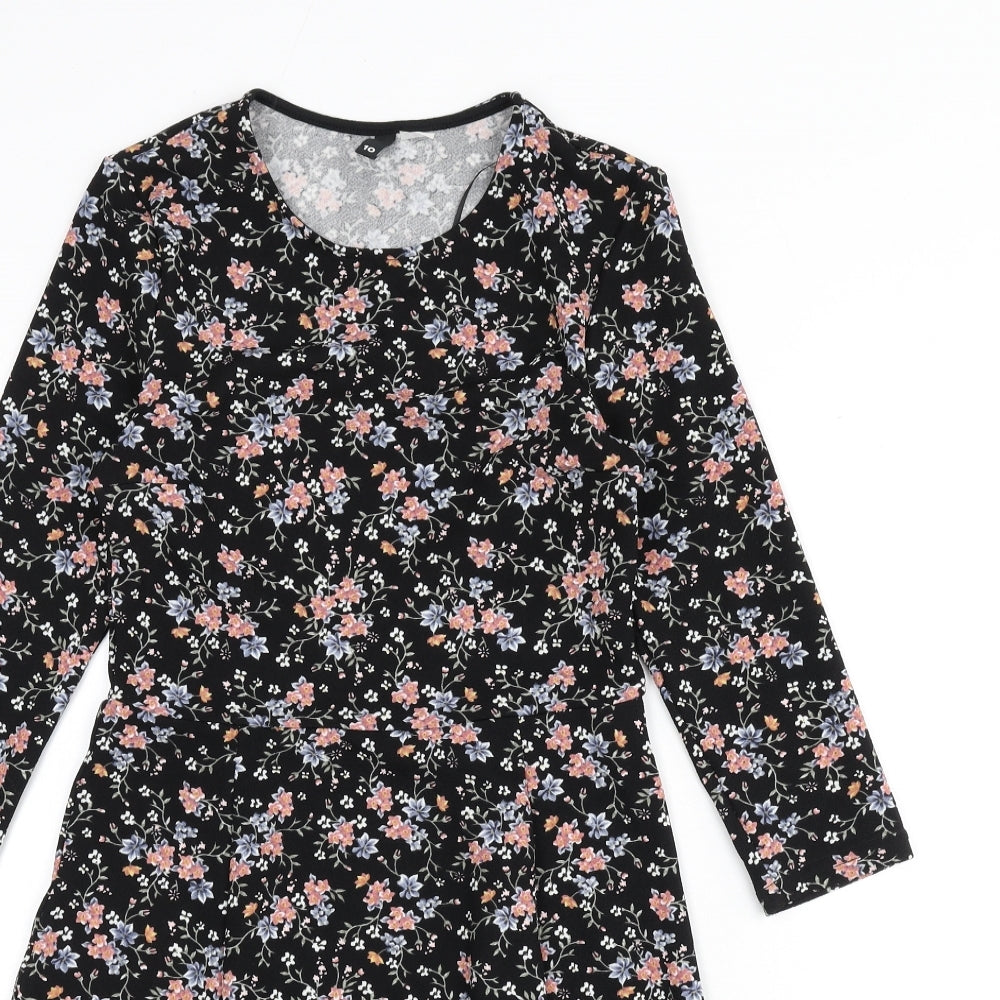 Divided by H&M Womens Black Floral Polyester A-Line Size 10 Round Neck Pullover