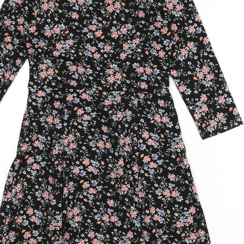 Divided by H&M Womens Black Floral Polyester A-Line Size 10 Round Neck Pullover
