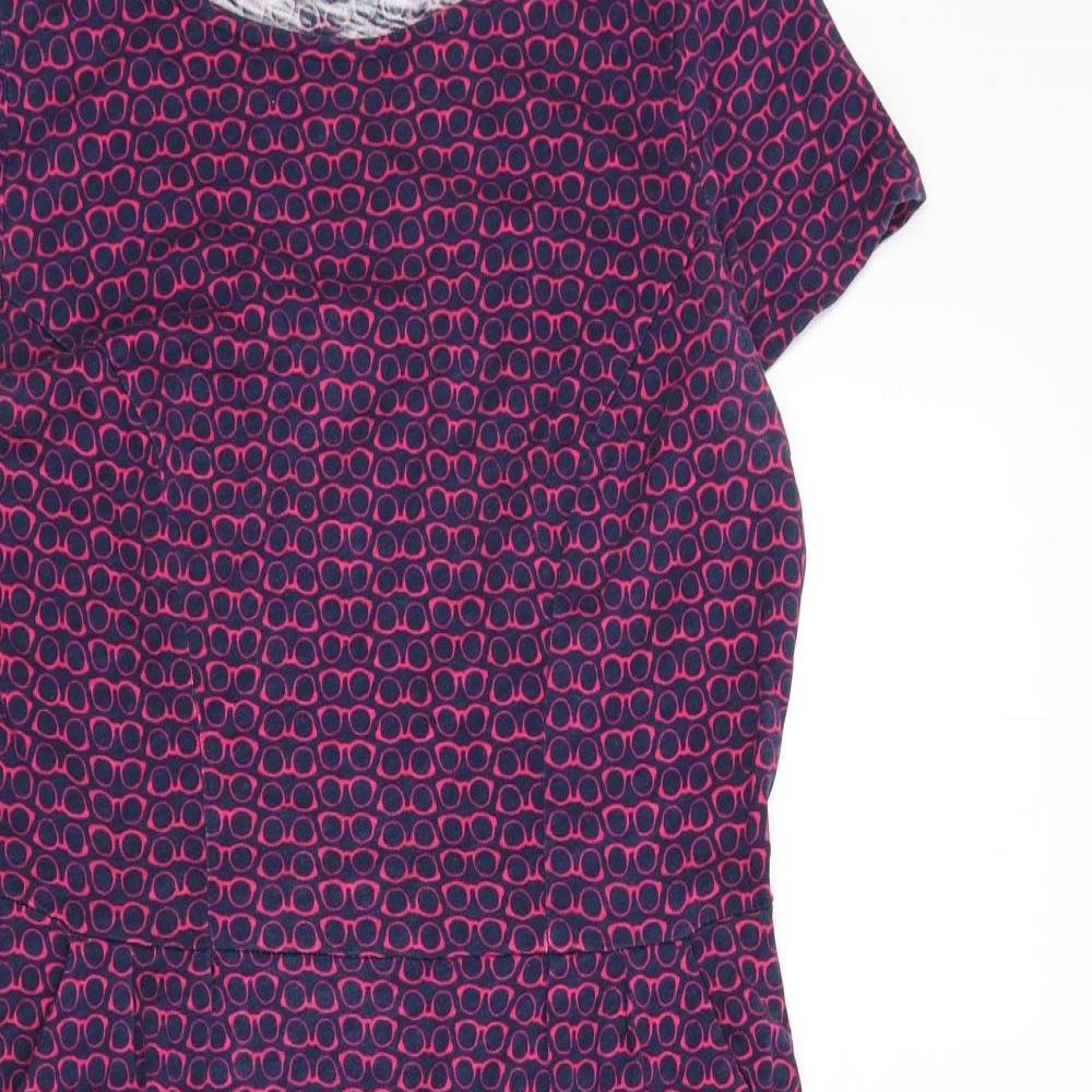 Boden Womens Blue Geometric 100% Cotton A-Line Size 12 Round Neck Pullover - Sunglasses, Glasses