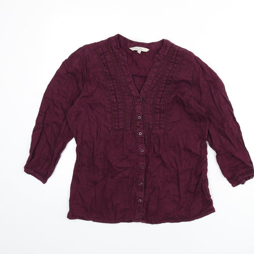 deben Womens Purple 100% Cotton Basic Button-Up Size 10 V-Neck - Tie Detail
