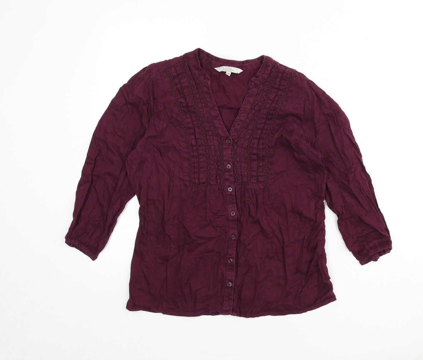 deben Womens Purple 100% Cotton Basic Button-Up Size 10 V-Neck - Tie Detail