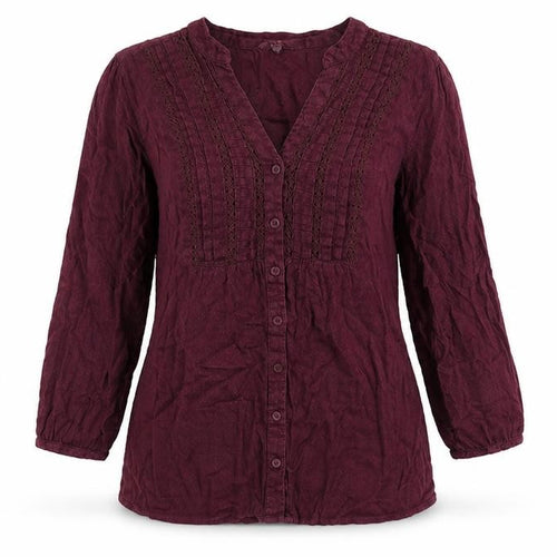 deben Womens Purple 100% Cotton Basic Button-Up Size 10 V-Neck - Tie Detail