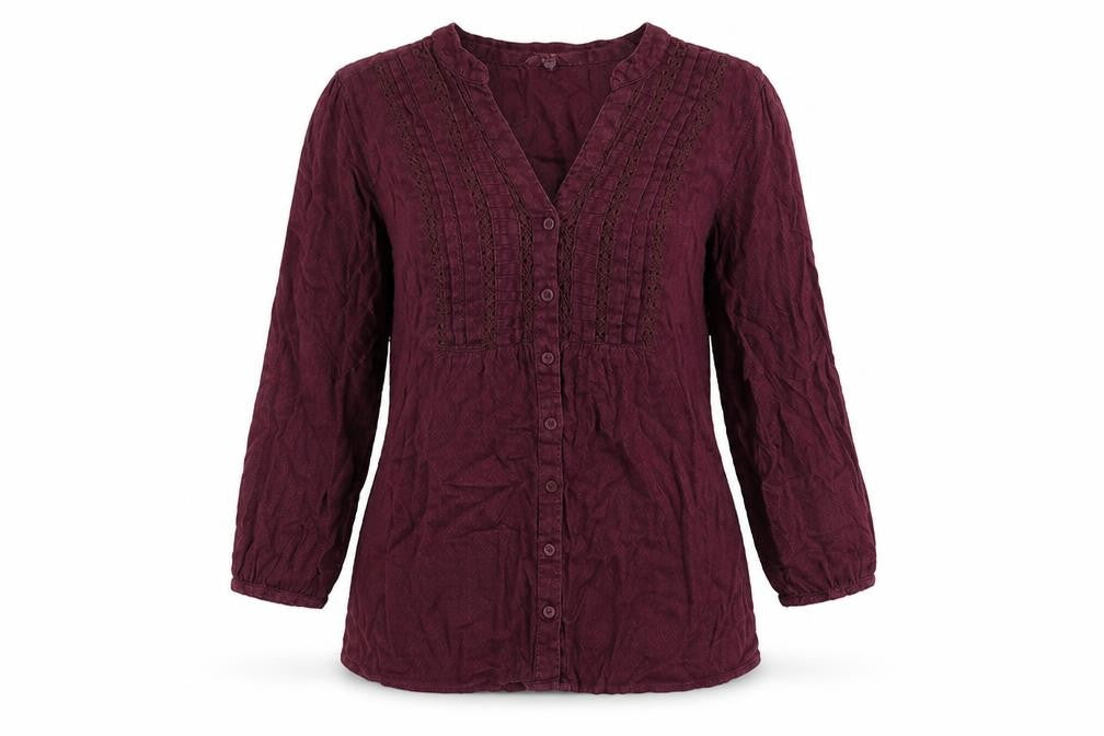 deben Womens Purple 100% Cotton Basic Button-Up Size 10 V-Neck - Tie Detail